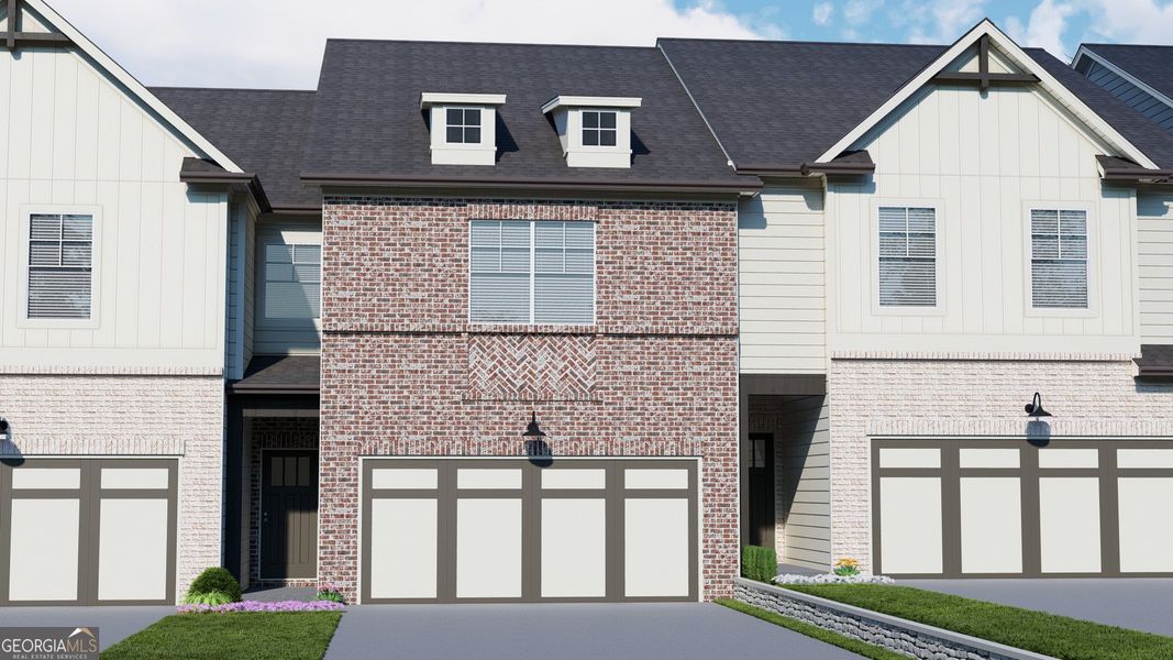 Front exterior of a new home in The Towns at Auburn Station West, Auburn, GA, highlighting curb appeal (Image 1).