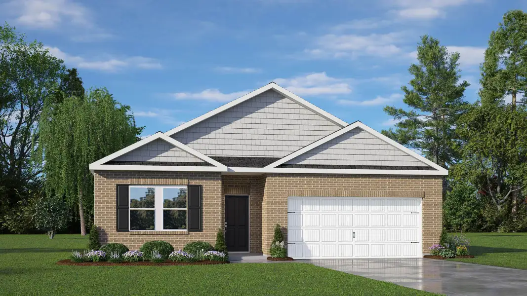 Front exterior of a new home in Neal Place, Stokesdale, NC, highlighting curb appeal (Image 1). Front exterior of a new home in Neal Place, Stokesdale, NC, highlighting curb appeal (Image 1).