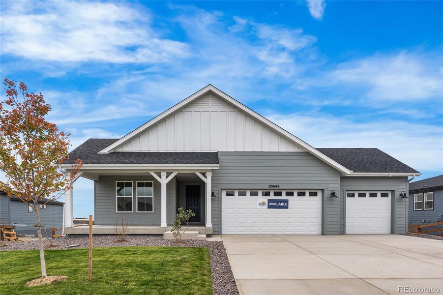 Front exterior of a new home in Independence, Elizabeth, CO, highlighting curb appeal (Image 2).