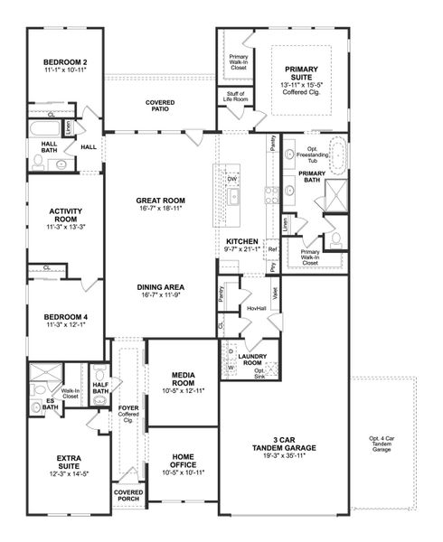 2D floor plan layout for the Geneva by K. Hovnanian® Homes in Wellington, Fort Worth, TX (Image 5).