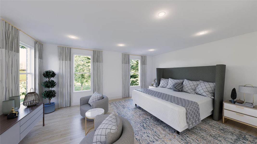 Light-filled and serene, the owner’s retreat offers the perfect place to begin and end each day. Light-filled and serene, the owner’s retreat offers the perfect place to begin and end each day.