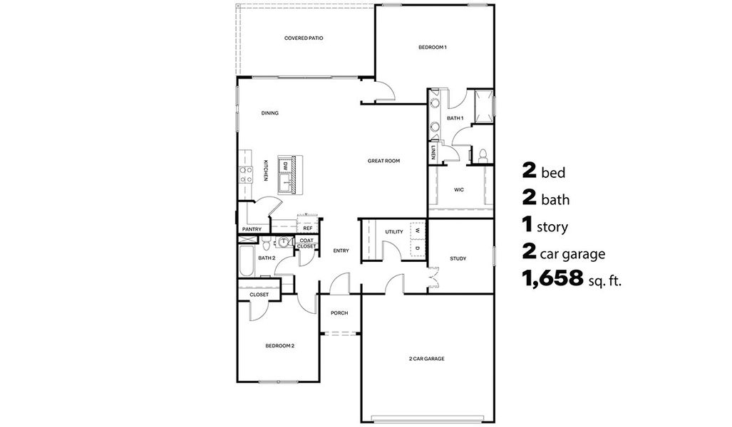 2D floor plan layout for the Hampton - Plan 1595 by D.R. Horton in Solterra, Green Valley, AZ (Image 3). 2D floor plan layout for the Hampton - Plan 1595 by D.R. Horton in Solterra, Green Valley, AZ (Image 3).