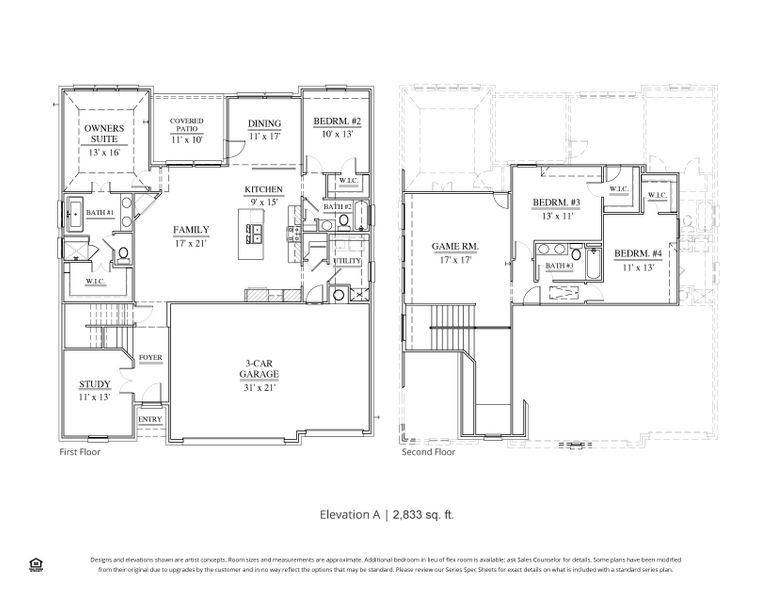 2D floor plan layout for the Marietta by Our Country Homes in Lakes of River Trails, Richland Hills, TX (Image 3).