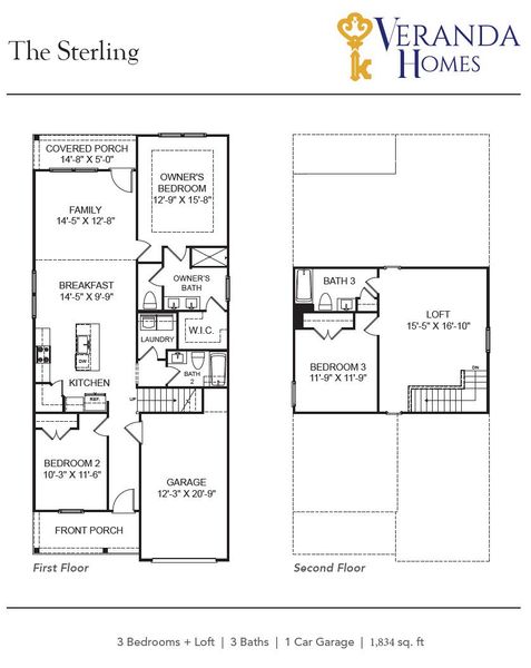 2D floor plan layout of this home in Victorywoods Village, Columbia, SC (Image 3).