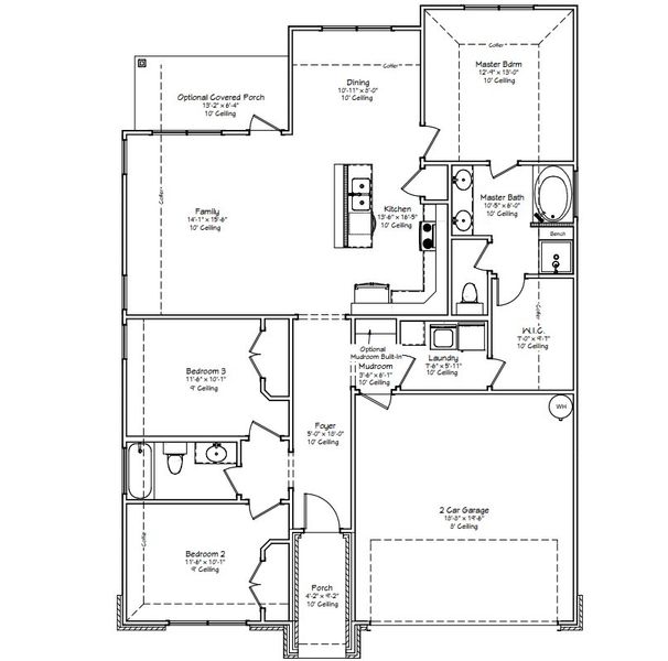 2D floor plan layout for the The Marigold by Avonley Homes in Pinemont, Bryan, TX (Image 2).