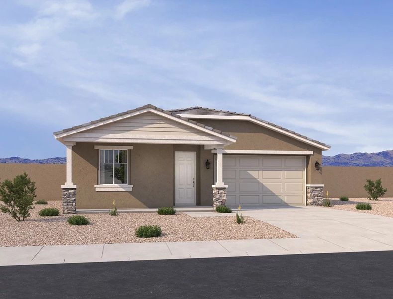 Representative exterior photo of a completed home built from the Violet by Ashton Woods in Visara, Surprise, AZ (Image 15).