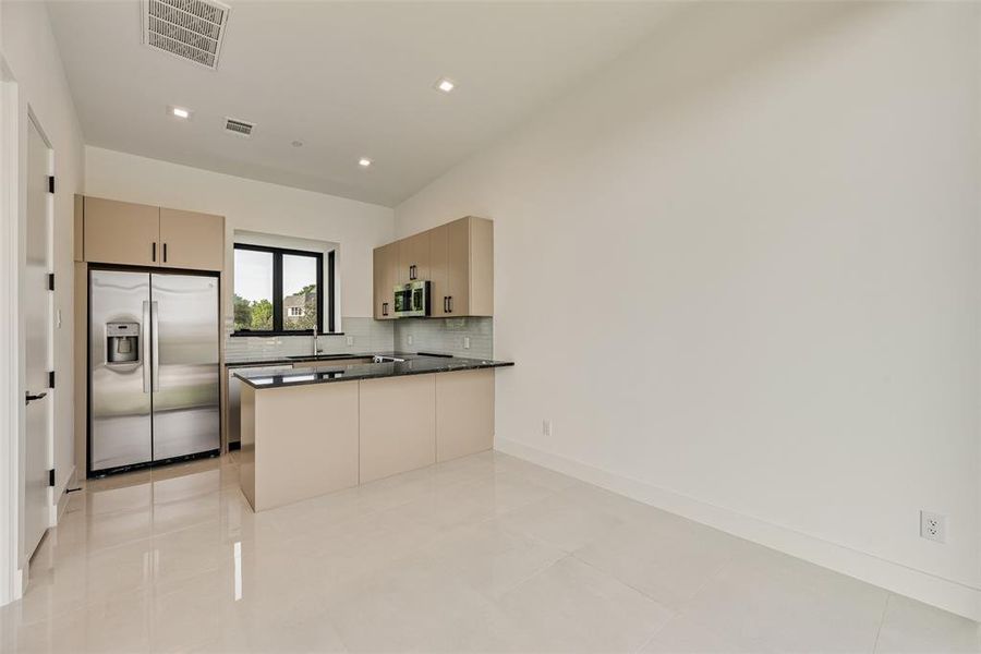 Guest house living and kitchen