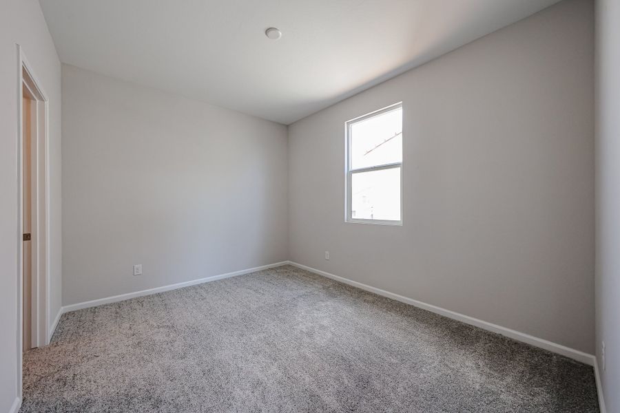 A room with a carpet and a window.