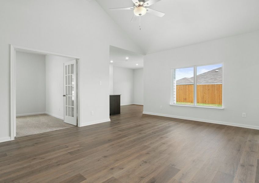 The family room of the Sabine has a large window. The family room of the Sabine has a large window.