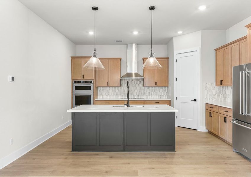 The kitchen has a convenient kitchen island.
