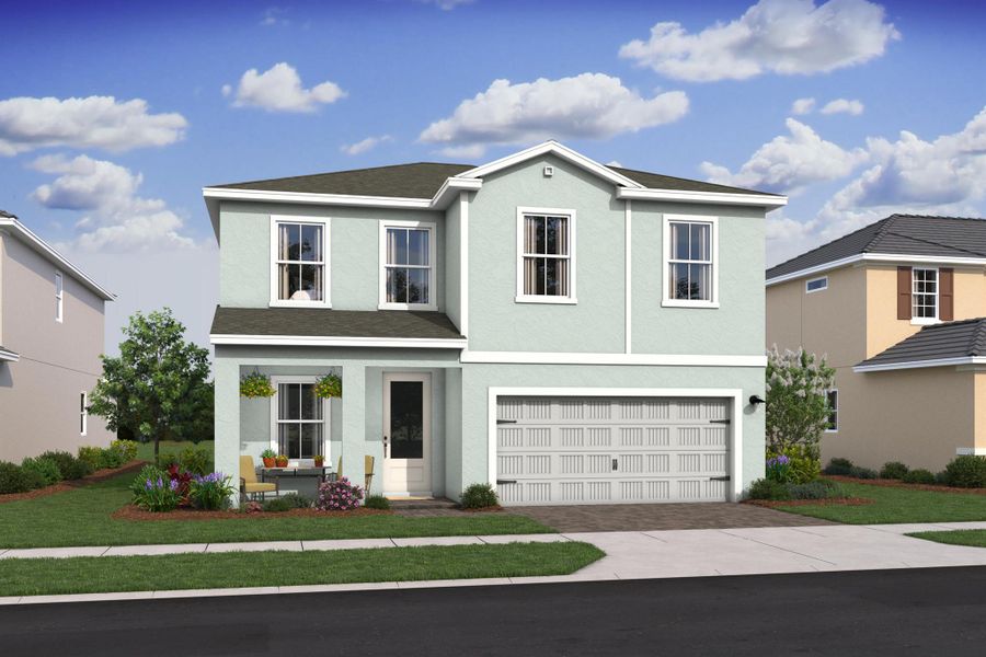Front exterior of a new home in Aspire at Morningside, Fort Pierce, FL, highlighting curb appeal (Image 1).