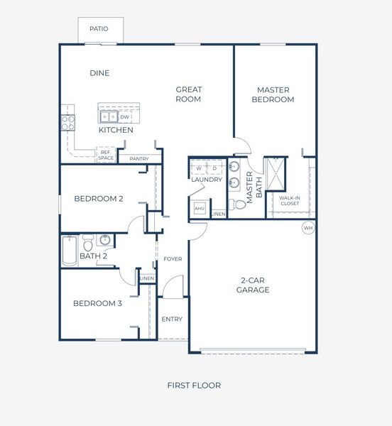 2D floor plan layout for the Peony by Maronda Homes in Royal Highlands, Weeki Wachee, FL (Image 3).