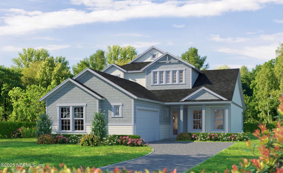 Front exterior of a new home in Seabrook Village II, Ponte Vedra, FL, highlighting curb appeal (Image 1). Front exterior of a new home in Seabrook Village II, Ponte Vedra, FL, highlighting curb appeal (Image 1).