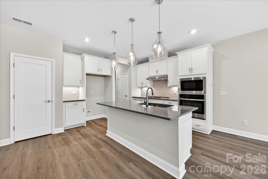 Gourmet Kitchen with white cabinets and rich gray quartz countertops Gourmet Kitchen with white cabinets and rich gray quartz countertops