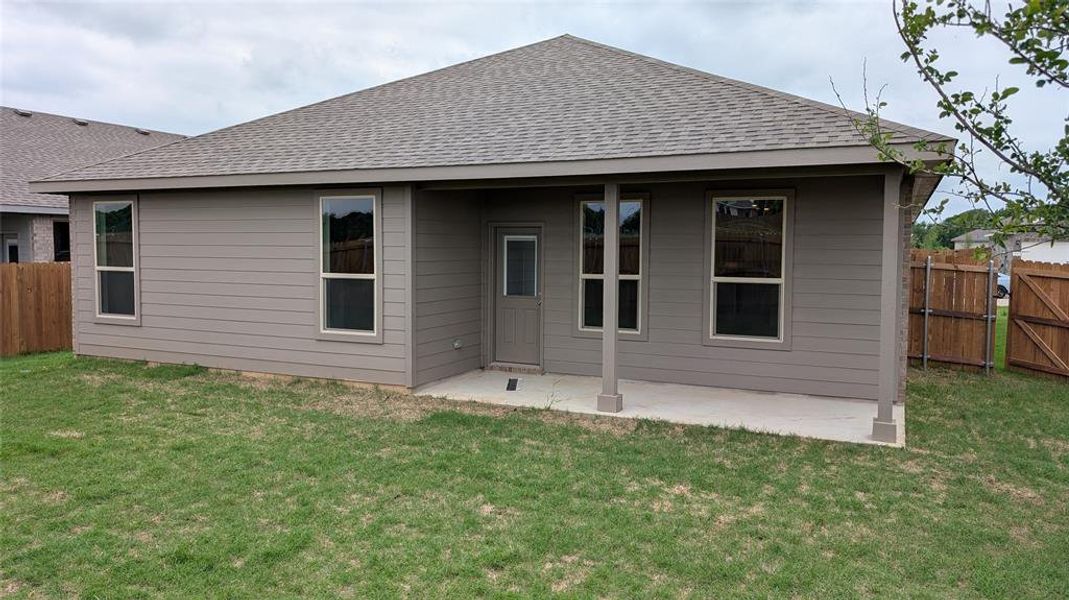 Rear Elevation & covered back Patio - All Home and community information, including pricing, included features, terms, availability and amenities, are subject to change at any time without notice or obligation. All Drawings, pictures, photographs, video, square footages, floor plans, elevations, features, colors and sizes are approximate for illustration purposes only and will vary from the homes as built.