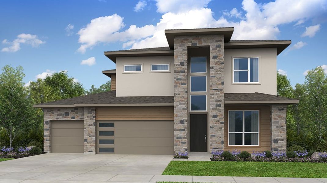 Representative exterior photo of a completed home built from the Parmer by Taylor Morrison in Silverleaf 60s, Cedar Creek, TX (Image 4). Representative exterior photo of a completed home built from the Parmer by Taylor Morrison in Silverleaf 60s, Cedar Creek, TX (Image 4).