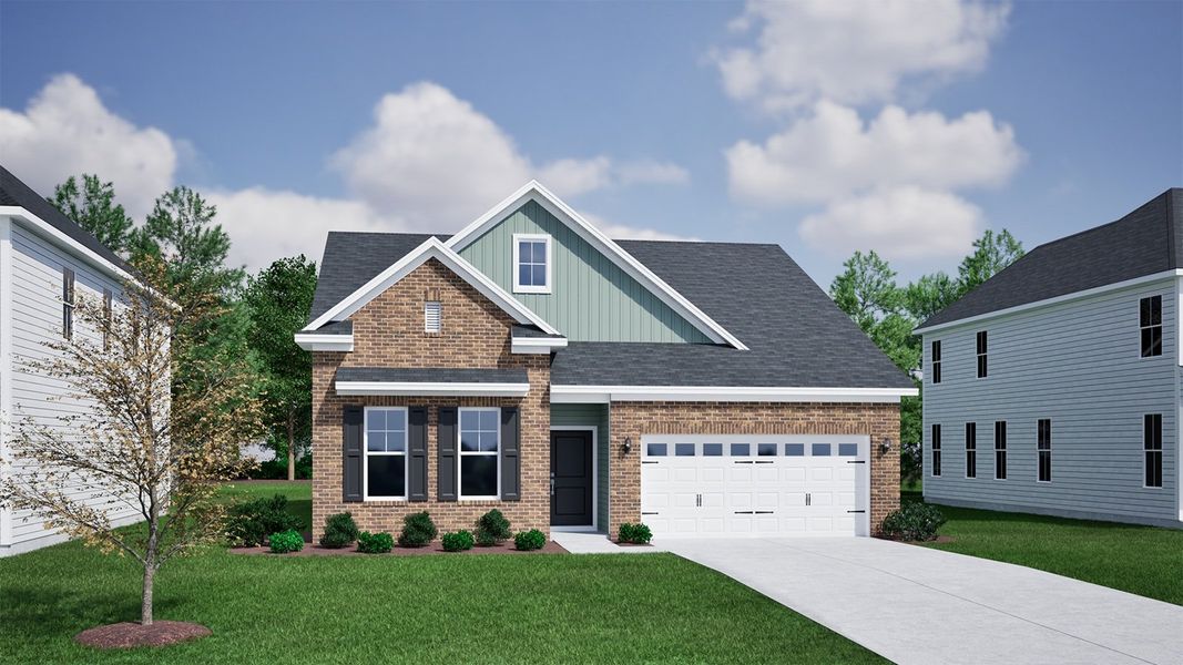 Front exterior of a new home in Ovation at Sweetbrier, Durham, NC, highlighting curb appeal (Image 1). Front exterior of a new home in Ovation at Sweetbrier, Durham, NC, highlighting curb appeal (Image 1).