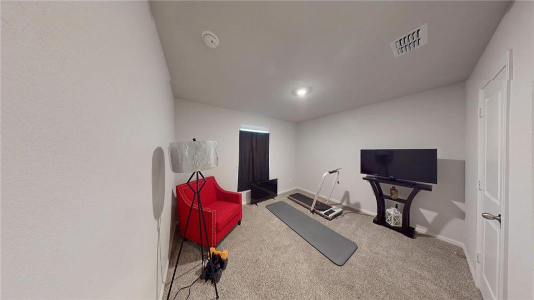 Versatile room featuring light neutral wall paint, recessed lighting, and carpet flooring