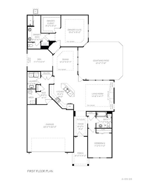2D floor plan layout of this home in The Courtyards at Bailey Farm, Dacula, GA (Image 4).