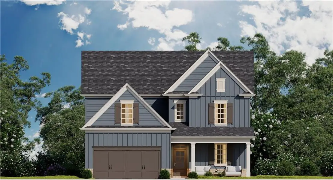 Front exterior of a new home in , Buford, GA, highlighting curb appeal (Image 1). Front exterior of a new home in , Buford, GA, highlighting curb appeal (Image 1).