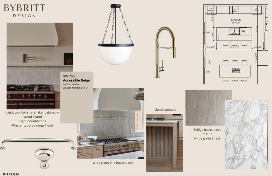 Kitchen Design Board. Presenting material and fixture selections for the property's kitchen area