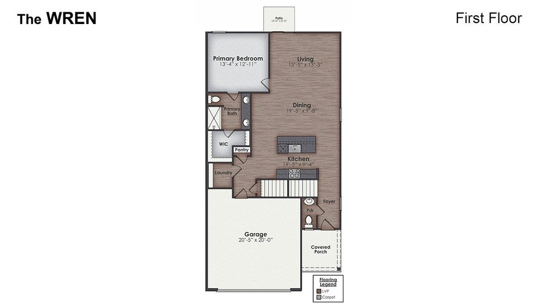 2D floor plan layout for the Wren by D.R. Horton in Indigo Preserve, Leland, NC (Image 7).