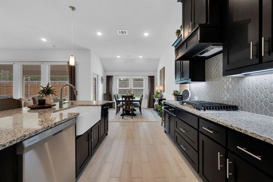 Tons of counter space.  Natural gas stove top