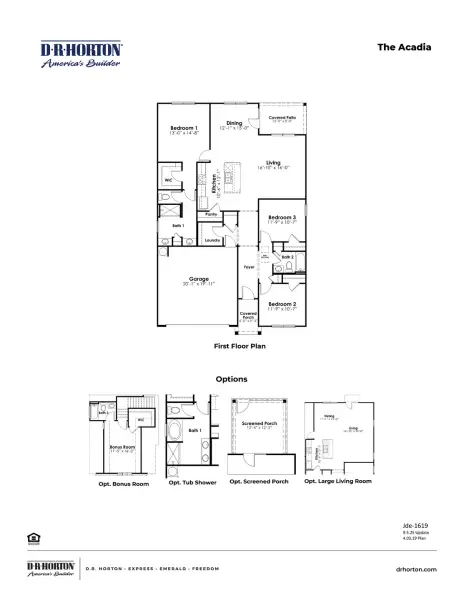 2D floor plan layout for the Acadia by D.R. Horton in Maple Grove, Conway, SC (Image 3).