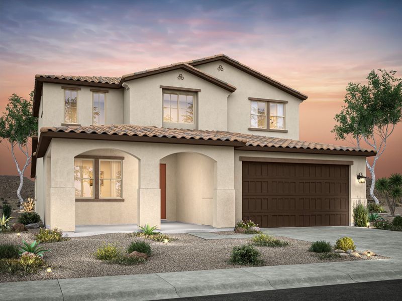 Representative exterior photo of a completed home built from the Jerome by William Ryan Homes in Alta Vida at Westpark, Buckeye, AZ (Image 1). Representative exterior photo of a completed home built from the Jerome by William Ryan Homes in Alta Vida at Westpark, Buckeye, AZ (Image 1).