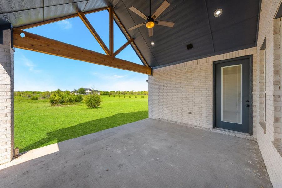 View of patio / terrace featuring ceiling fan
