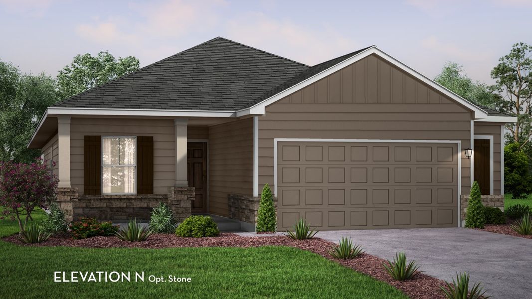 Representative exterior photo of a completed home built from the Frio by CastleRock Communities in Swenson Heights, Seguin, TX (Image 11). Representative exterior photo of a completed home built from the Frio by CastleRock Communities in Swenson Heights, Seguin, TX (Image 11).