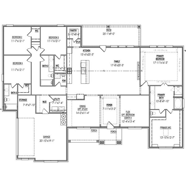 2D floor plan layout for the The Meadowbrook by Lillian Custom Homes in Peaks at Lone Elm, Waxahachie, TX (Image 5). 2D floor plan layout for the The Meadowbrook by Lillian Custom Homes in Peaks at Lone Elm, Waxahachie, TX (Image 5).