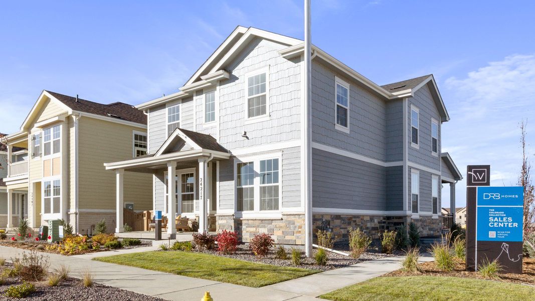 Representative exterior photo of a completed home built from the Brimstone by Brightland Homes in Windler Single Family Homes, Aurora, CO (Image 2). Representative exterior photo of a completed home built from the Brimstone by Brightland Homes in Windler Single Family Homes, Aurora, CO (Image 2).