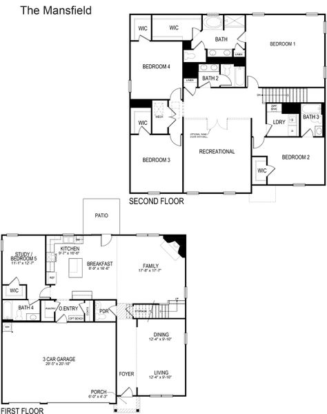 2D floor plan layout for the Mansfield by D.R. Horton in Liberty Crossing, Braselton, GA (Image 3).