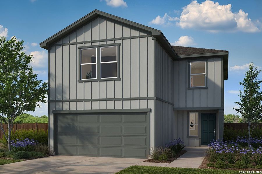 Front exterior of a new home in Southton Cove, Elmendorf, TX, highlighting curb appeal (Image 1). Front exterior of a new home in Southton Cove, Elmendorf, TX, highlighting curb appeal (Image 1).