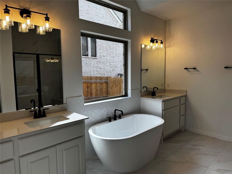 Primary Bath with Dual Vanities and Large Soaking Tub