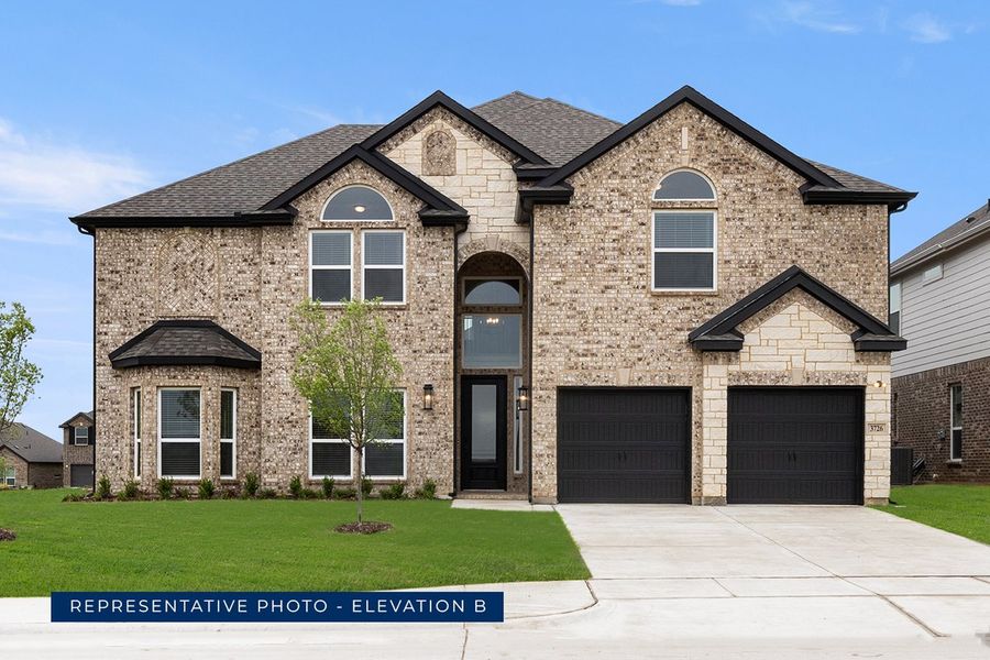 Representative exterior photo of a completed home built from the Brentwood 3F (w/Media) by First Texas Homes in The Bluffs, Celina, TX (Image 12). Representative exterior photo of a completed home built from the Brentwood 3F (w/Media) by First Texas Homes in The Bluffs, Celina, TX (Image 12).