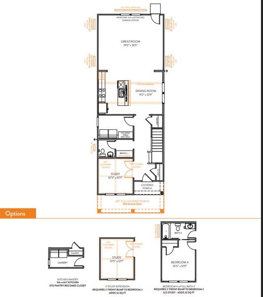 2D floor plan layout for the Seville II by True Homes in Colvin Park, Rock Hill, SC (Image 4).