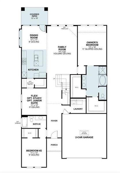 2D floor plan layout of this home in Lily Creek at Sutton Fields, Aubrey, TX (Image 4).