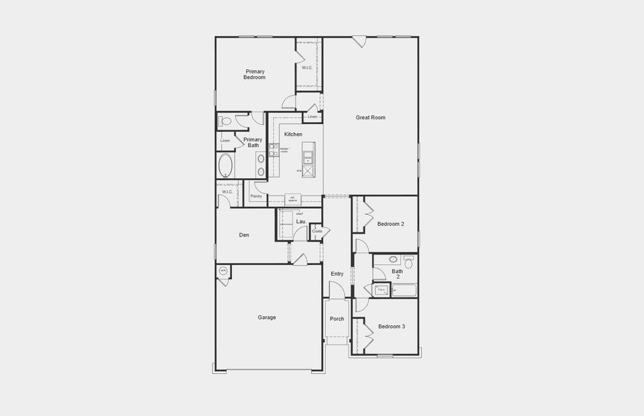 2D floor plan layout for the 1964 by KB Home in Sweetgrass Village, Crosby, TX (Image 3).