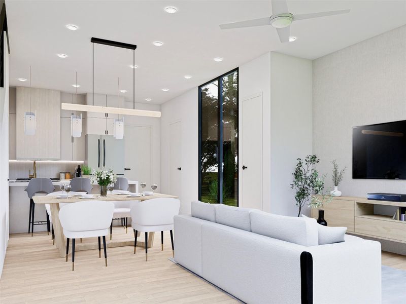Living room facing kitchen
