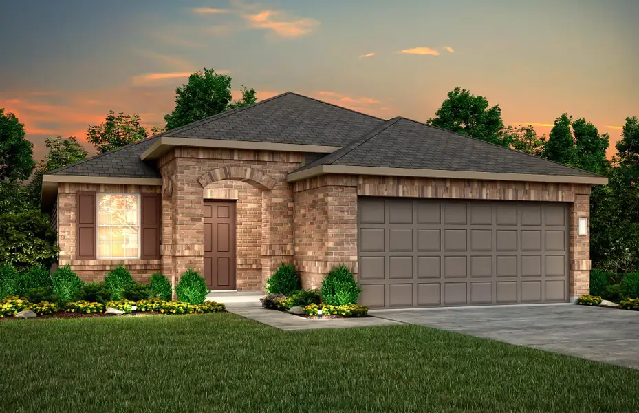 Front exterior of a new home in Mavera, Conroe, TX, highlighting curb appeal (Image 1). Front exterior of a new home in Mavera, Conroe, TX, highlighting curb appeal (Image 1).