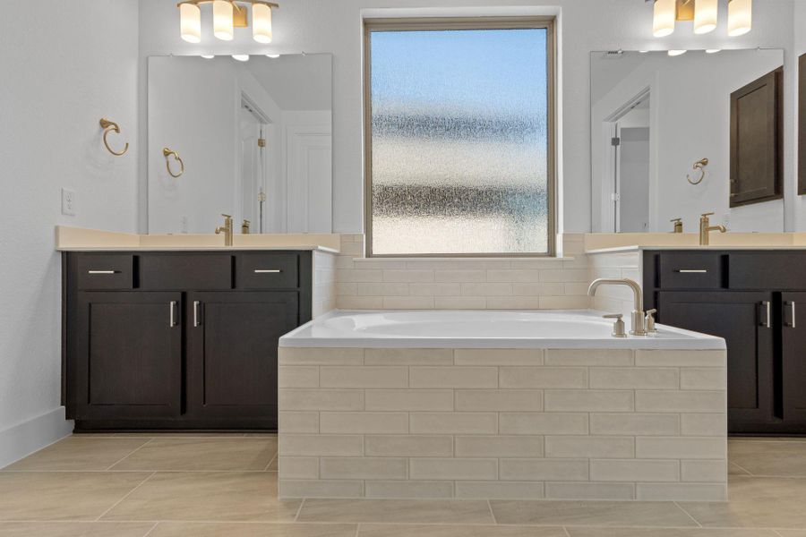 Primary Bath retreat with dual vanities & garden tub