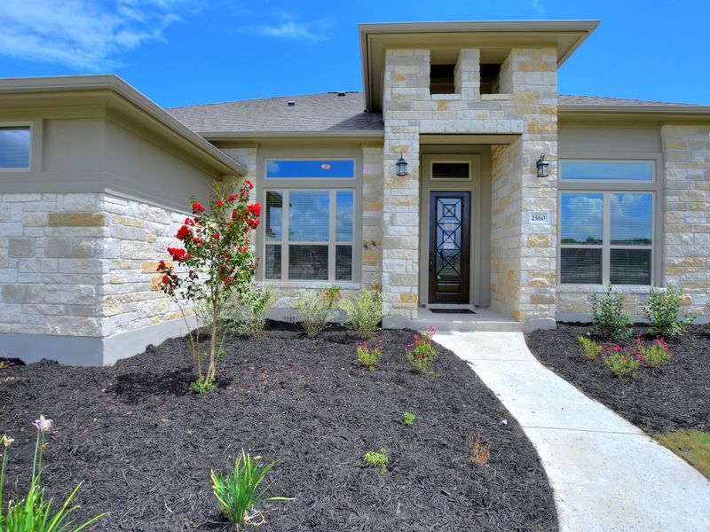 Representative exterior details of a home built from the San Simeon I by Giddens Homes in Clearwater Ranch, Liberty Hill (Image 128).