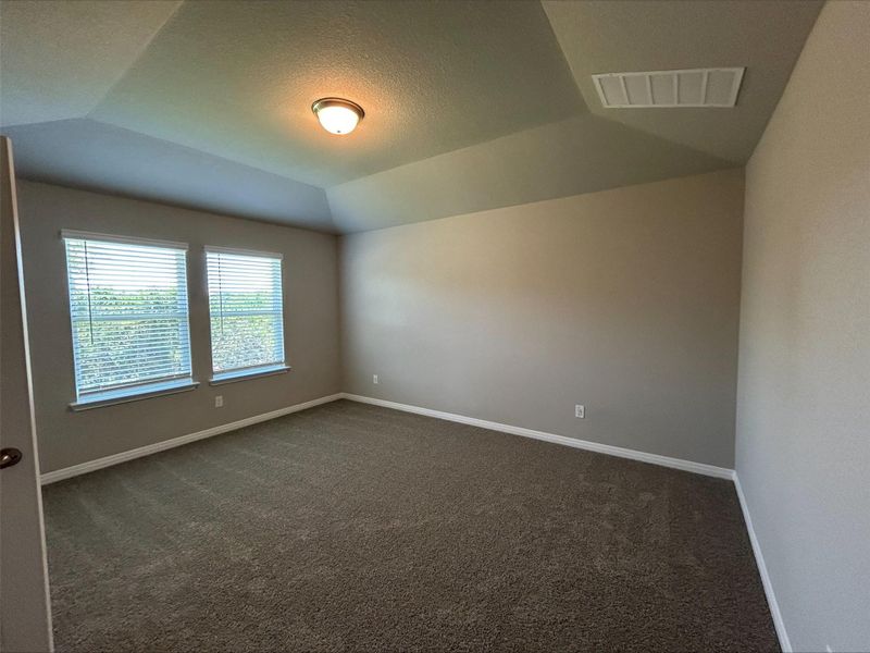 Spare room featuring carpet and lofted ceiling Spare room featuring carpet and lofted ceiling