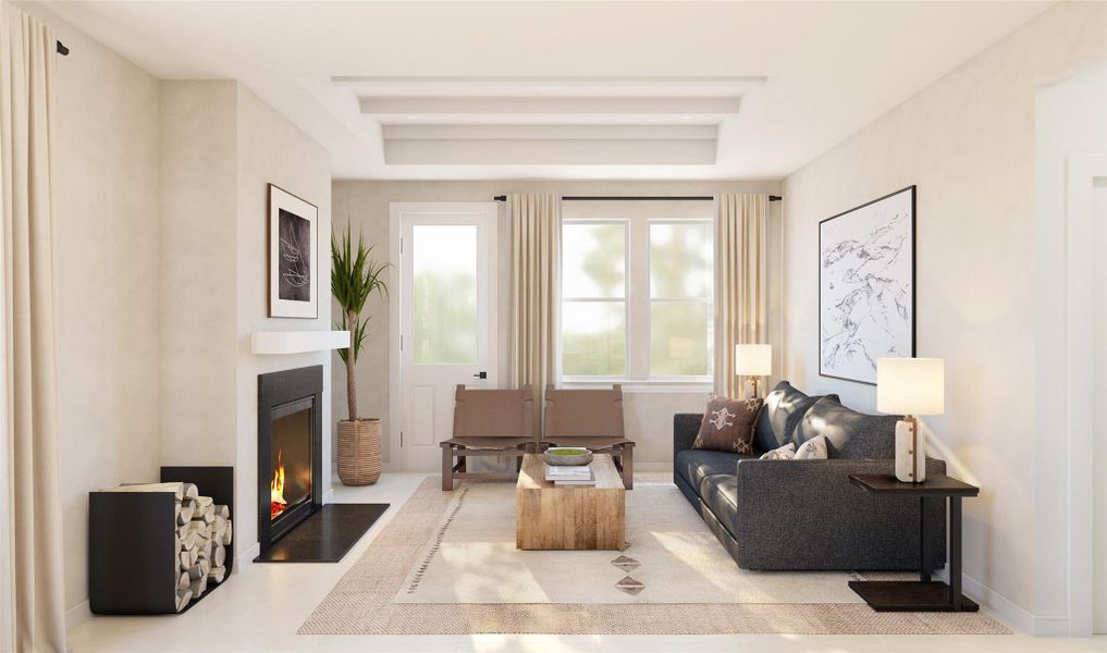 Great room with fireplace (*Artist rendering used for illustration purposes only.)