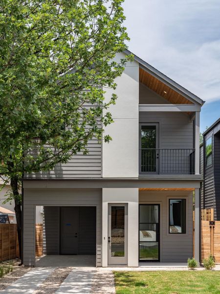 Modern architecture with a sleek facade and inviting entryway.