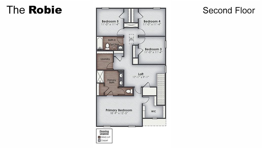 2D floor plan layout for the ROBIE by D.R. Horton in Indigo Preserve, Leland, NC (Image 15).