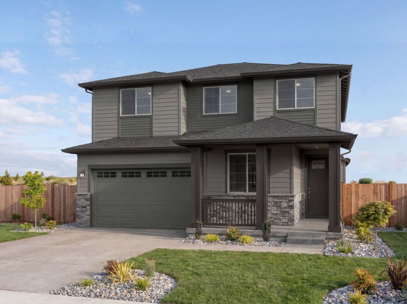 Representative exterior photo of a completed home built from the Waterville by Pulte Homes in Overland Ranch, Aurora, CO (Image 20). Representative exterior photo of a completed home built from the Waterville by Pulte Homes in Overland Ranch, Aurora, CO (Image 20).