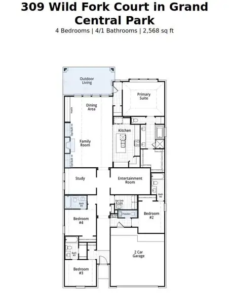 2D floor plan layout of this home in Grand Central Park: 55ft. lots, Conroe, TX (Image 3).